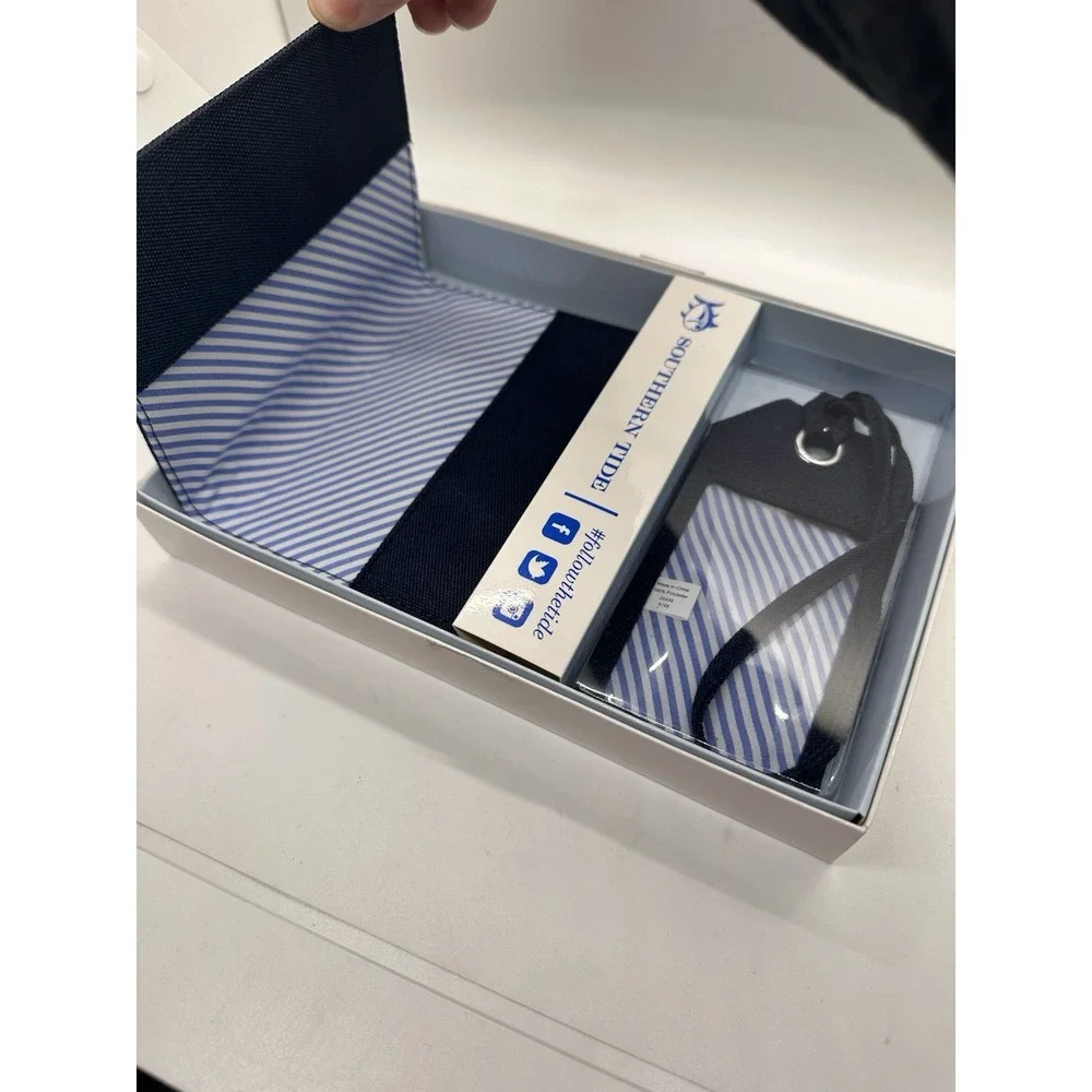 Southern Tide Passport Holder & Luggage Tag‎ Set Navy Blue Stripe Gift Box